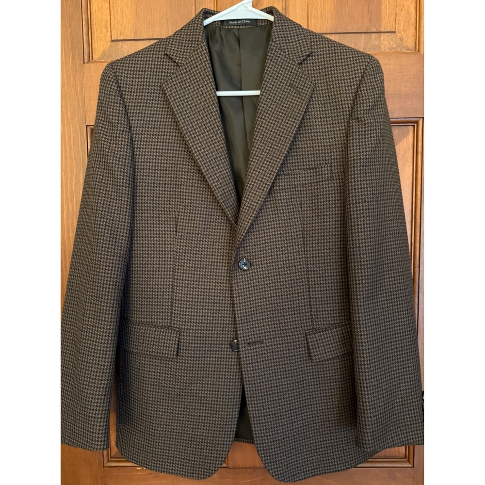 Chaps Boys Houndstooth Blazer Size 16R Brown Two-Button Sport Coat Jacket